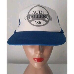 Vintage Foam Trucker 1986 Audi Challenge  Snapback Hat Cap Blue